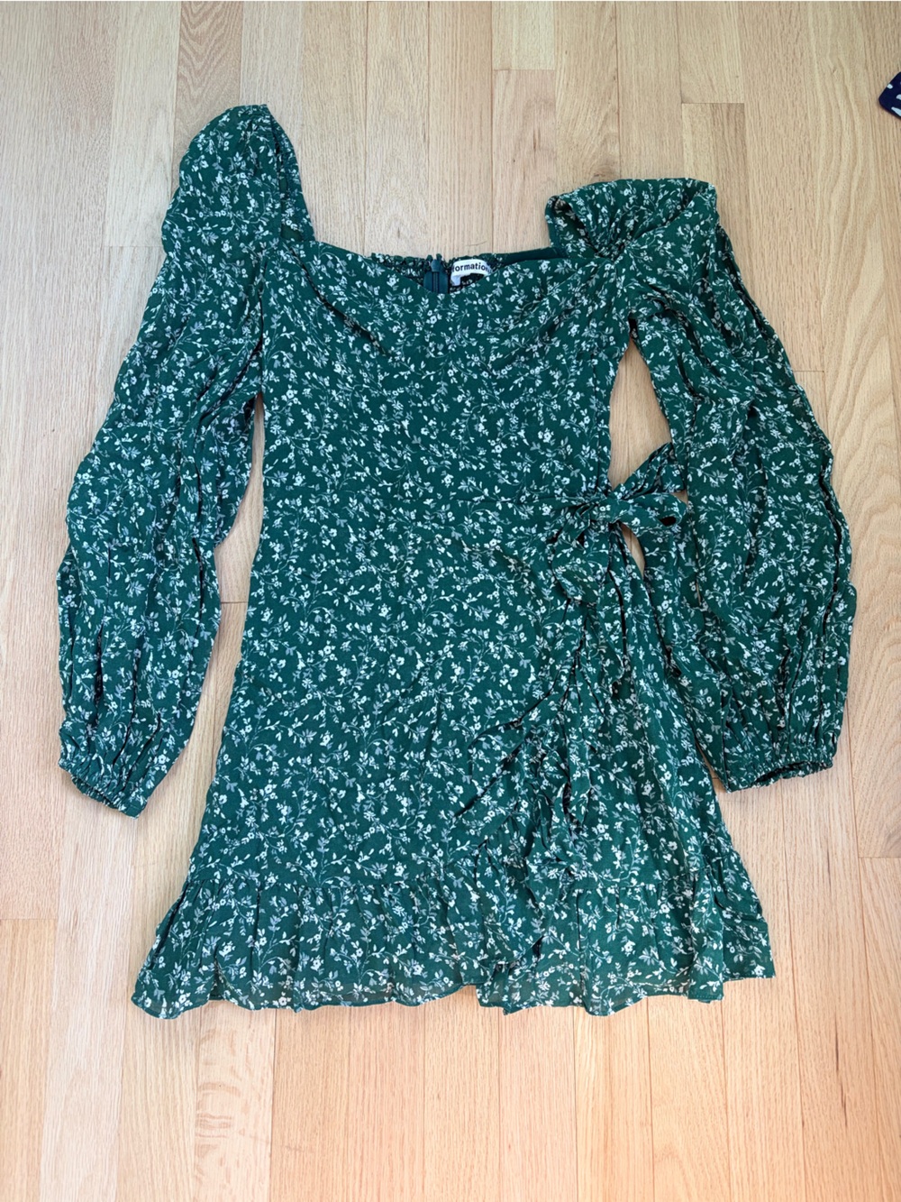 Reformation Green Floral Smocked Long Sleeve Mini Dress Size 4